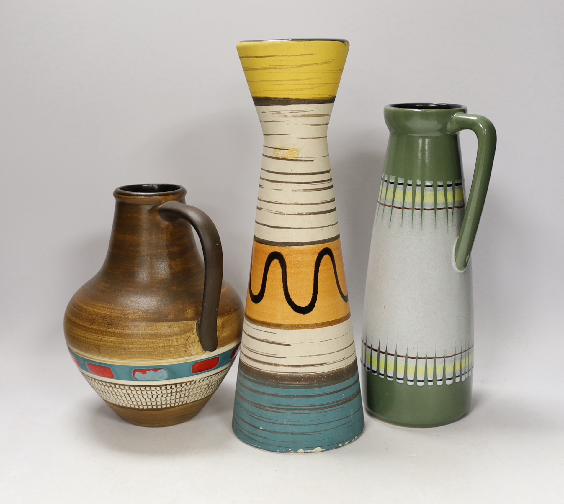 1950s West German pottery vases/jugs, 32cm